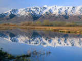 Wellsville Mountains Reflected in Little Bear River in Early Spring  Cache Valley  Utah  USA