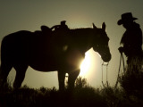 Cowboy With His Horse at Sunset  Ponderosa Ranch  Oregon  USA
