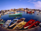 Town Buildings and Colorful Boats in Bay  Rockport  Maine  USA