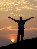 Sunrise and Silhouette of Horse and Rider on the Giza Plateau  Cairo  Egypt