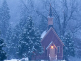 Historic Yosemite Valley Chapel During Heavy Snowfall in Yosemite National Park  California  USA