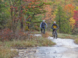 Mountain Bikers on the Slickrock of Dupont State Forest in North Carolina  USA
