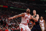 Indiana Pacers v Chicago Bulls - Game Two  Chicago  IL- April 18: Carlos Boozer and Tyler Hansbroug