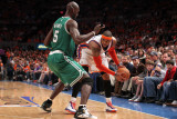 Boston Celtics v New York Knicks - Game Four  New York  NY - April 24: Carmelo Anthony and Kevin Ga