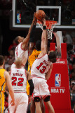 Indiana Pacers v Chicago Bulls - Game Five  Chicago  IL- April 26: Derrick Rose  Roy Hibbert and Jo