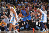 Oklahoma City Thunder v Denver Nuggets - Game 4  Denver  CO - April 25: Kendrick Perkins and Nene H