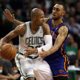 New York Knicks v Boston Celtics - Game Two  Boston  MA - April 19: Ray Allen and Jared Jeffries