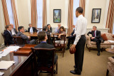 President Obama in Chief of Staff Bill Daley's office: White House  April 8  2011