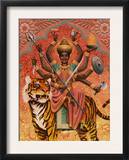 A View of Durga  the Indian Goddess of War  Sitting on a Tiger