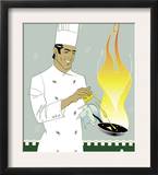 Chef Squeezing Lemon into a Saute Pan