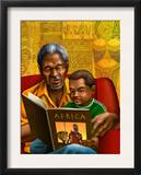 Man and Boy Reading Book About Africa