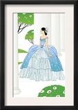 A Young Adult Caucasian Southern Belle in a Ballroom Dress Standing on a Porch