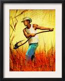 Farmer with Scythe in Wheat Field