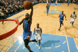 Oklahoma City Thunder v Denver Nuggets - Game Three  Denver  CO - APRIL 23: James Harden and Arron 