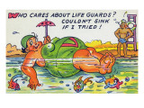 Comic Cartoon - Large Lady Doesn't Need Lifeguards  She Won't Sink