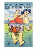 Comic Cartoon - Large Lady Just Getting the Feel; Crab Pinching Butt