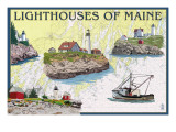 Lighthouses of Maine - Nautical Chart