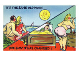 Comic Cartoon - Cute Couple; Same Old Moon  How it Has Changed