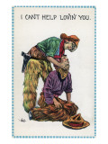 Comic Cartoon - Cowgirl Holds Cowboy by Neck; I Can't Help Lovin' You