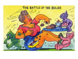 Comic Cartoon - The Battle of the Bulge; Woman Eating Snacks