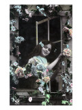 Paris  France - Little Girl at Window with Flowers