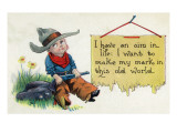 Comic Cartoon - Cowboy Has an Aim in Like  Wants to Make His Mark