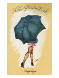 California - A Californian Dish  Frog's Legs; Woman with Good Legs and Umbrella