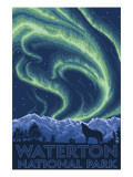 Waterton National Park  Canada - Northern Lights & Wolf
