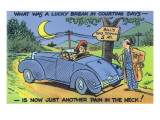 Comic Cartoon - Car Out of Gas; Lucky Break in Courting Days  now Just Pain in Neck