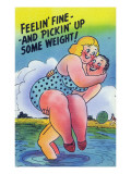 Comic Cartoon - Feelin' Fine and Picking Up Weight; Man Lifts Big Girl