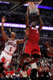 Miami Heat v Chicago Bulls - Game Two  Chicago  IL - MAY 18: LeBron James and Derrick Rose