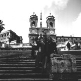 Martine Carol with Christian-Jaque on the steps of the Trinité des Monts church in Rome