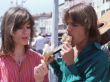 Françoise Hardy in front of Saint-Tropez Harbor