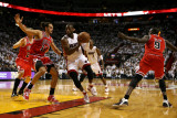 Chicago Bulls v Miami Heat - Game Four  Miami  FL - MAY 24: Dwyane Wade  Joakim Noah and Luol Deng