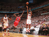Chicago Bulls v Miami Heat - Game Three  Miami  FL - MAY 22: LeBron James and Luol Deng