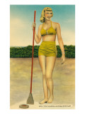 Woman in Bathing Suit Playing Shuffleboard