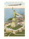 Blimp over Statue of Liberty  New York City
