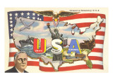 Franklin Roosevelt with Flag and Map