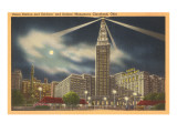 Moon over Union Station  Cleveland  Ohio