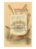 Canoe Amid Cattails  Rowing Illustration