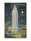 Blimp  Moon over Empire State Building  New York City
