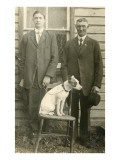 Father and Son on the Farm with Dog