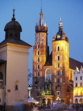 St Mary's Church in Main Market Square (Rynek Glowny) at Dusk  Krakow  Poland