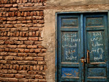 Blue Door with Arabic Writing  Luxor Town  Egypt