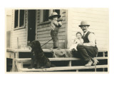 Farm Family on Porch with Dog