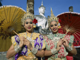 Girls Dressed in Traditional Dancing Costume at Wat Mahathat  SUKhothai  Thailand