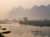 Li River and Limestone Mountains and River Yangshou  Guangxi Province  China