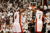 Philadelphia 76ers v Miami Heat - Game One  Miami  FL - APRIL 16: LeBron James and Chris Bosh