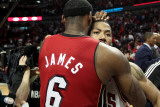 Miami Heat v Chicago Bulls - Game Five  Chicago  IL - MAY 26: Derrick Rose and LeBron James