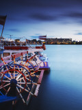 Tourist Boats on Daugava River with Radisson Hotel in Background  Riga  Latvia